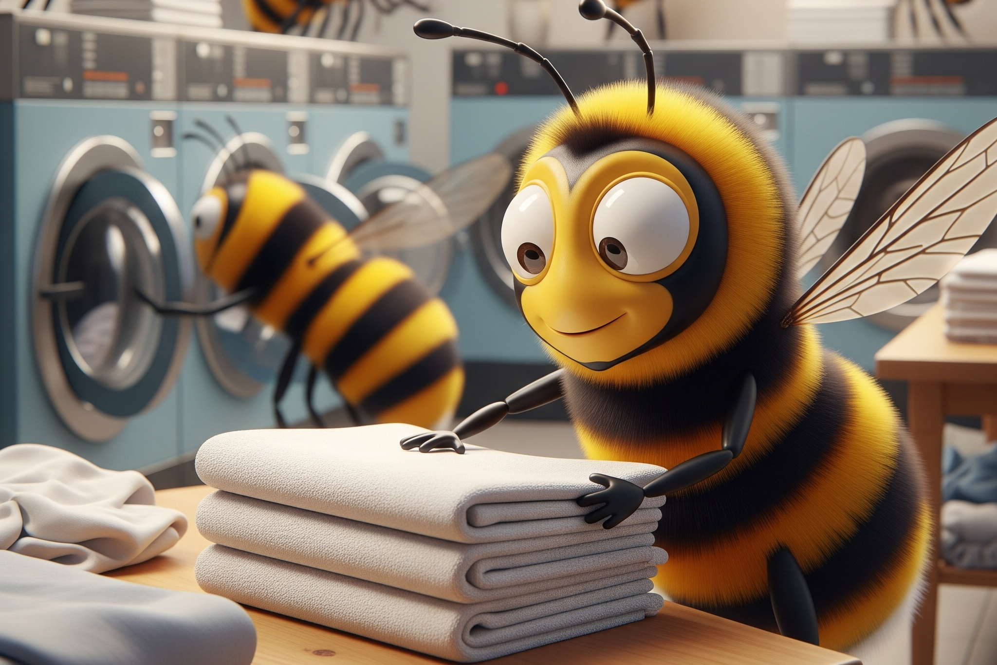Bee Folding Towels At The Laundromat 1200X800